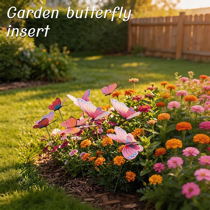 30PCS Pink Butterfly Decor Fake Butterfly Garden Picks - Image 5