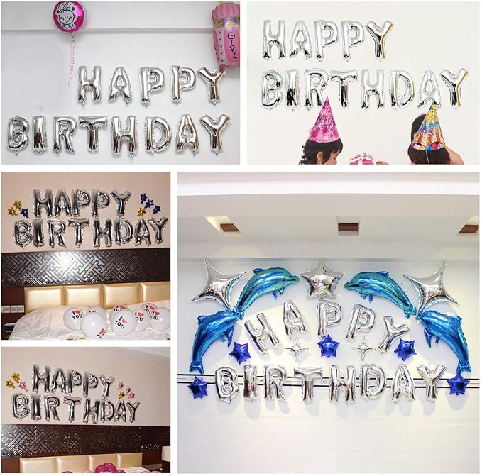 TONIFUL Silver Happy Birthday Balloons Banner Decorations - Image 4