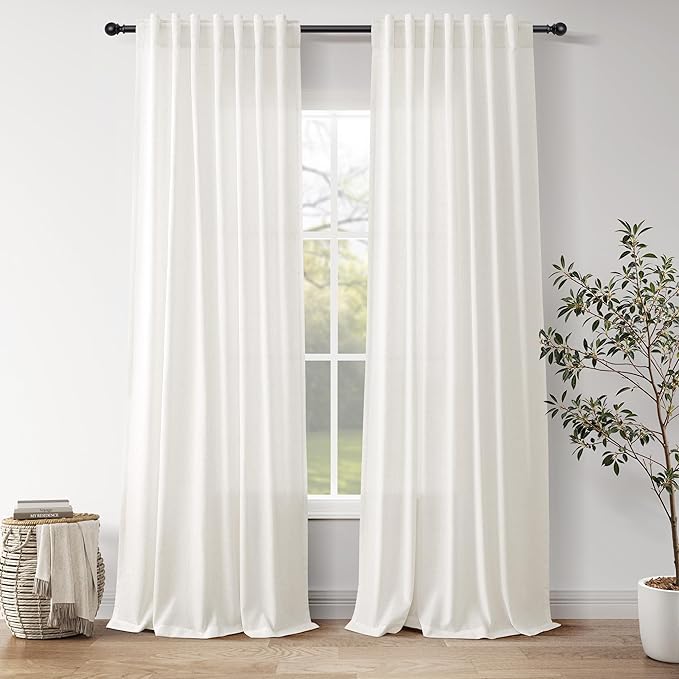 Neutral Linen Curtains 96 Inches Long by Nanspring