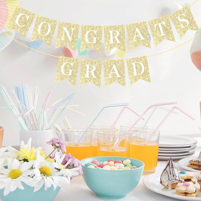 Hoogict Graduation Decorations Congrats Grad Banner Gold Graduation Party - Image 8