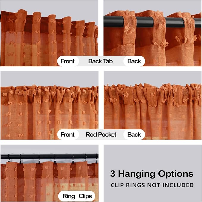 KOUFALL Boho Sheer Orange Curtains 2 Panels 96 Inches Long - Image 3