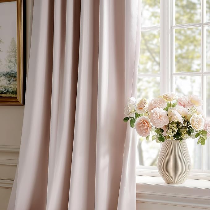 Beauoop Velvet Curtains for Bedroom Living Room Pink 52x96 2 Panels | Soft - Image 2