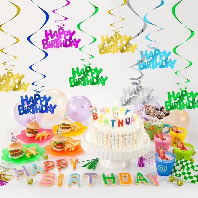 BEISHIDA 12 Pcs Pre-Strung Happy Birthday Hanging Swirl Decorations, Colorful - Image 5