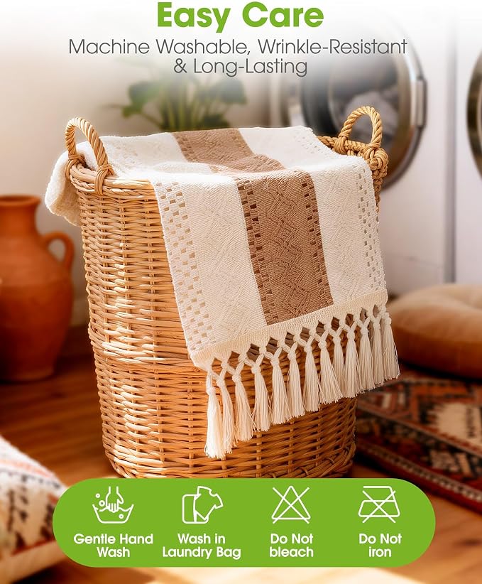 Pureegg Boho Table Runner 12 x 60 Inch, Woven Tassel Design | Dining Table - Image 4