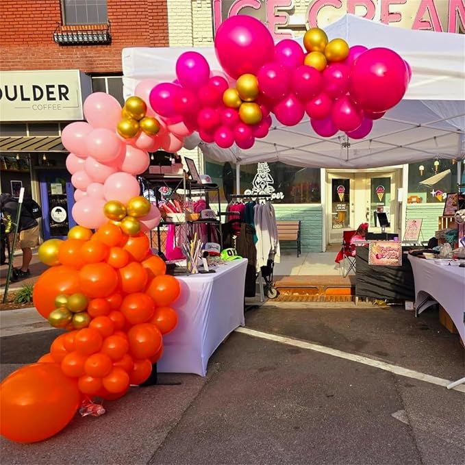 Pink and Orange Balloons Arch Kit, Pastel Gold Balloon - Image 5