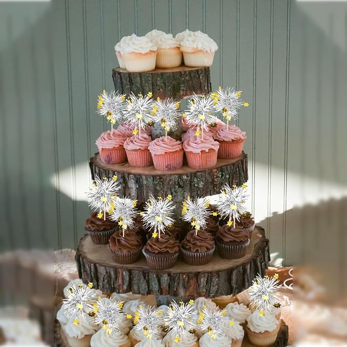 30 PCS Foil Firework Cupcake Toppers Happy Birthday Star Cupcake Picks Sparkle - Image 7
