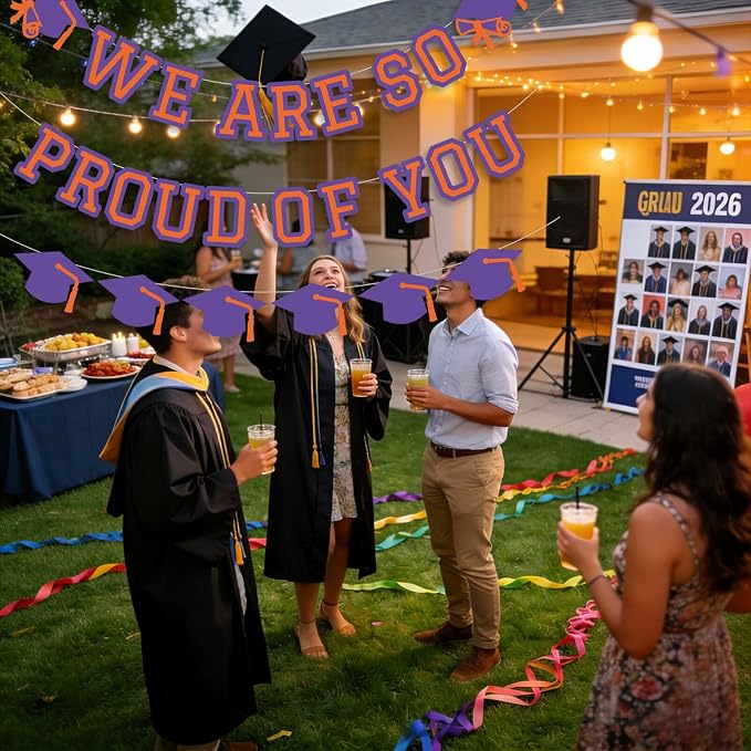 We Are So Proud Of You Banner Graduation Party Decorations Congrats Grad Cap - Image 4