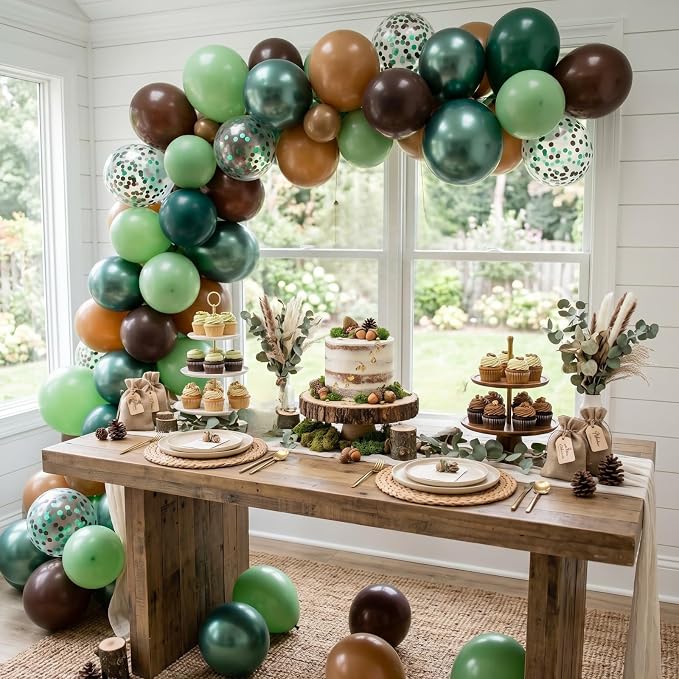 Brown and Green Balloons for Camping Jungle Birthday Party Decorations | Coffee - Image 5