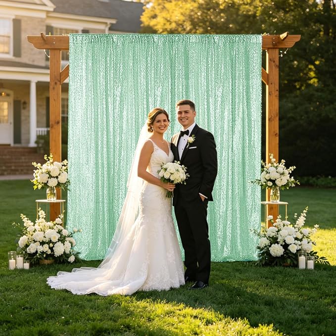 Sugargirl Mint Green Sequin Backdrop Curtain 4FTx8FT Glitter Mint Green - Image 3