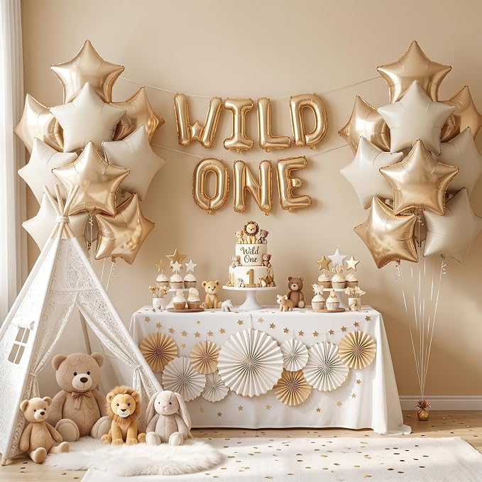 TONIFUL 15 Pcs Star Shaped Balloons 18 Inch Cream White Gold Foil Balloon | - Image 3