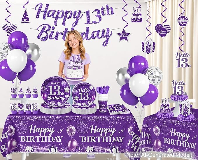 purple 13th birthday decorations - Image 3