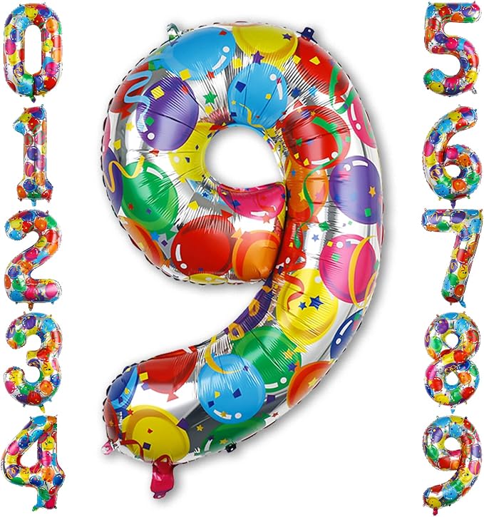 Rainbow Number 9 Balloon, 40 Inch Large Foil Helium Number Balloons 0-9 by Unknown