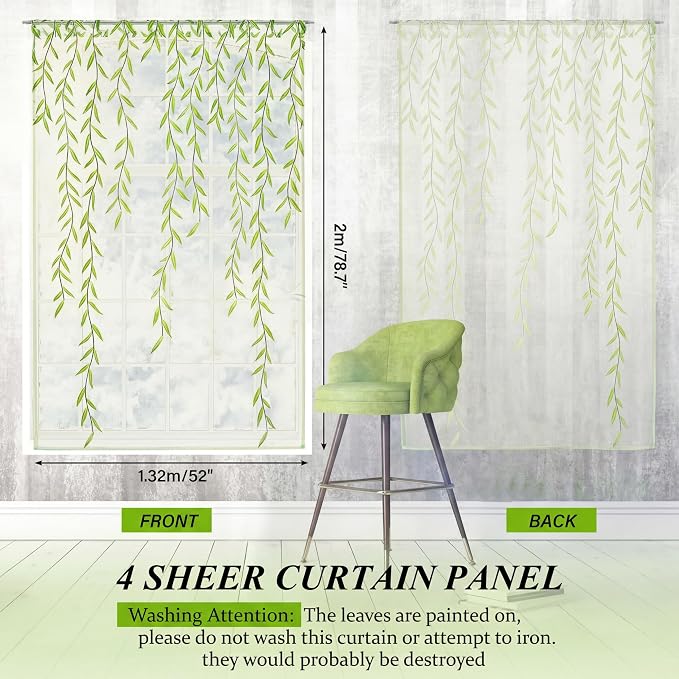 Willow Voile Curtains Cute Green Sheers Leaf Tulle Vine Window Sheers Ivy - Image 2
