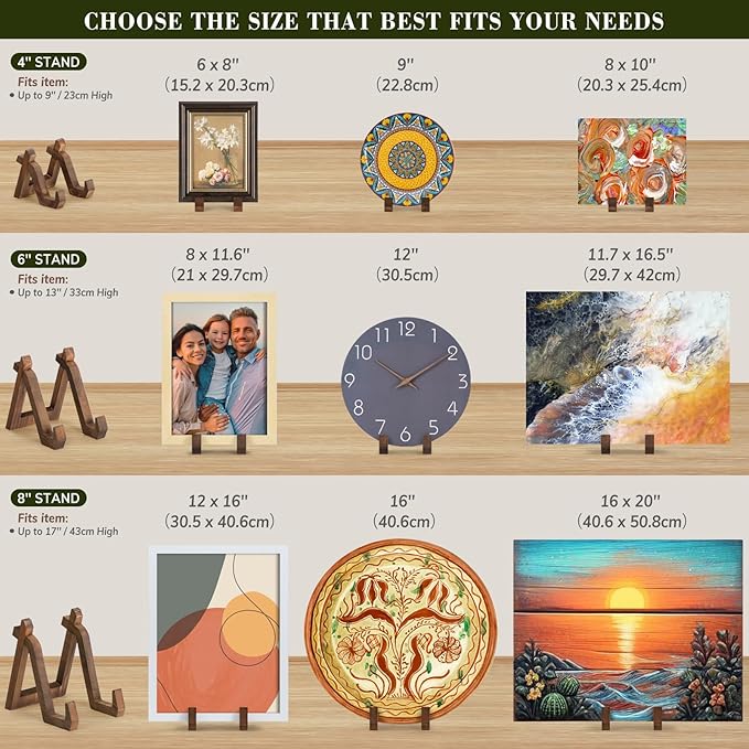 Plate Display Stand, 8 Inch Plate Holder for Displaying, Decorative Picture Frame Dish Photo Plaque Platter Wood Stand
