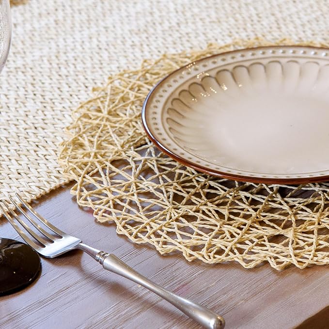 AHHFSMEI Paper Braided Round Placemats Natural Non-Slip Heat Resistant Table - Image 4
