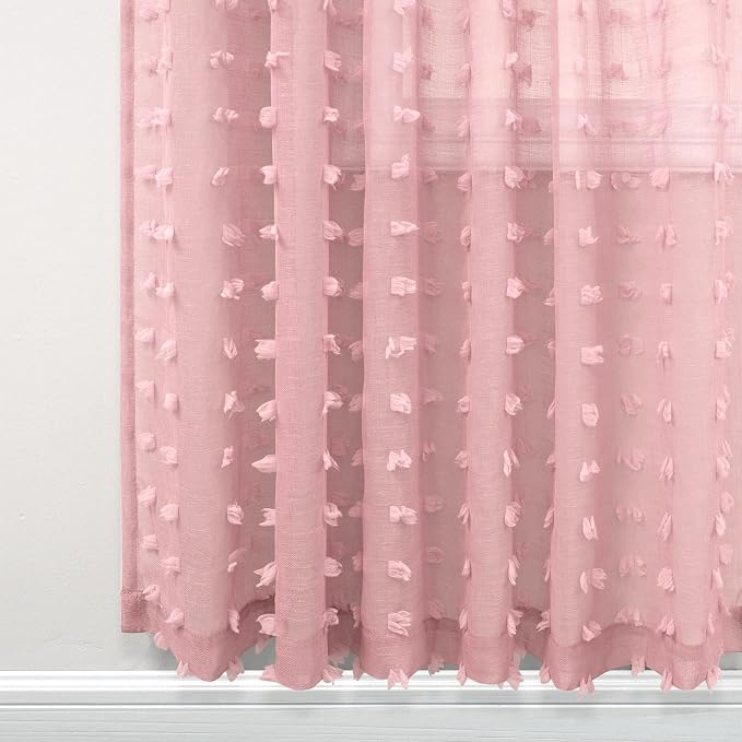 KOUFALL Blush Pink Curtains for Girls Room Baby Nursery Girl, Sheer Boho Pom - Image 6