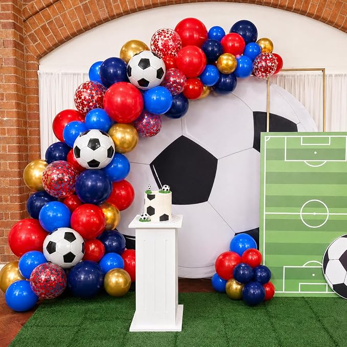Soccer Balloons, 12Inch Blue Red Gold Soccer Printed Latex Balloons - Image 4