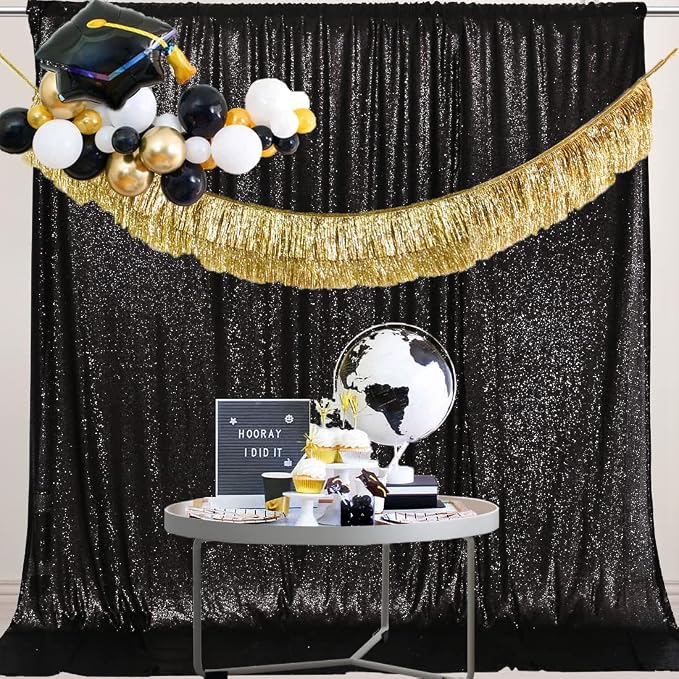PartyDelight Black Sequin Backdrop 6x8ft Sparkly Photo Curtain | 4 Inch Rod - Image 6