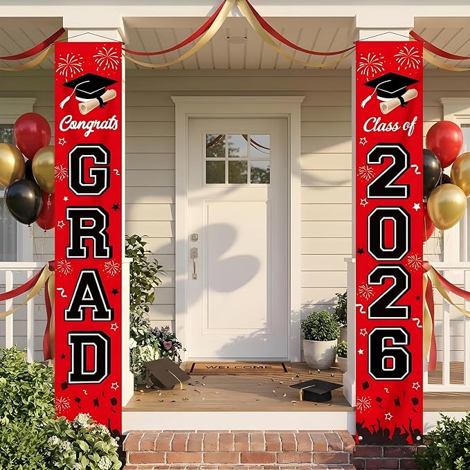 Graduation Decorations 2026 Porch Banner, Congrats Grad Class of 2026 Banner Red - Image 7