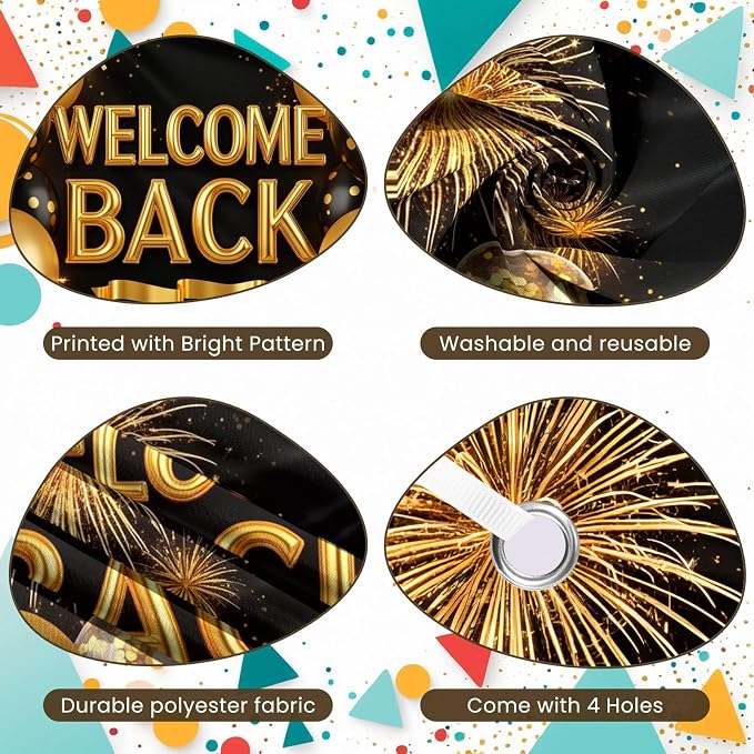 Welcome Back Door Cover Banner Decorations Black Gold Welcome Home Backdrop - Image 7