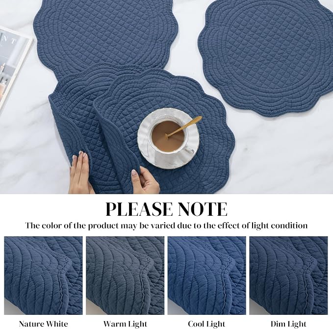 HOMBYS Quilted Placemats Set of 6 Washable Round Placemats - Image 3