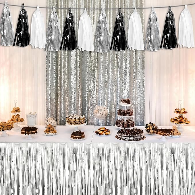 3P Black Silver white Tassel Banner Garland Metallic Foil Fringe Banner Tinsel - Image 4