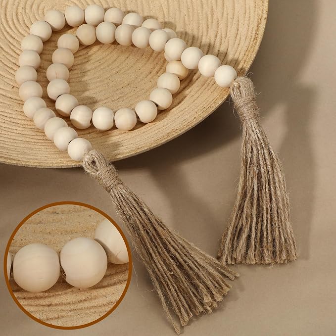34in Farmhouse Wood Beads Garland - Image 2