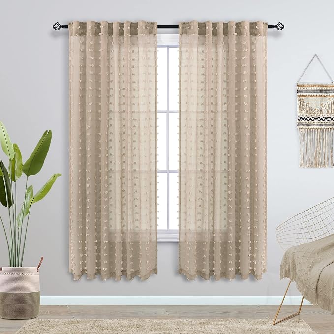 KOUFALL Cute Sheer Curtains 63 Inch Length - Image 2