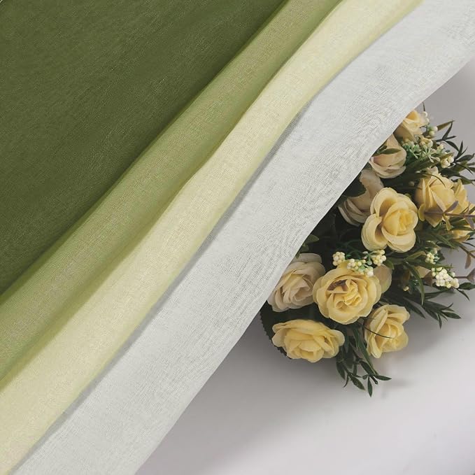 DWCN Olive Green Faux Linen Ombre Sheer Curtains - Image 5