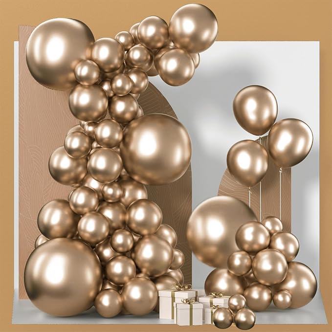 PartyWoo Metallic Gold Balloons 152pcs Chrome Gold Color 18 12 10 5 Inch | 18 by PartyWoo
