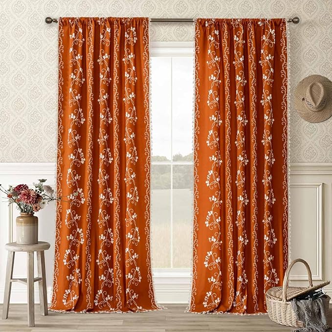 Burnt Orange Curtains Bohemian Farmhouse Curtains - Image 2