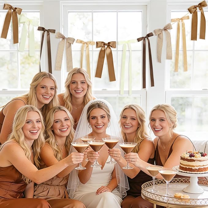 Brown Plaid Bow Garland Banner, Espresso Martini Theme Bow Garland Gingham - Image 6