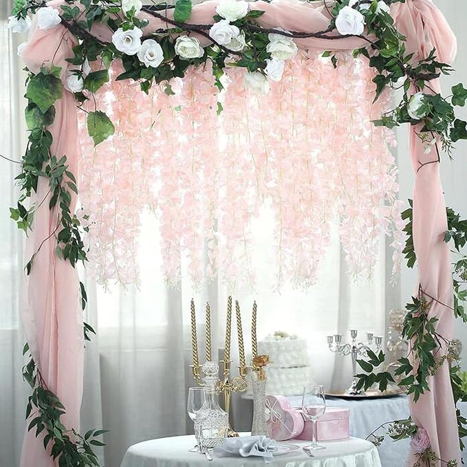 Wisteria Hanging Flowers 12 Pack Artificial Flowers Fake Wisteria Vine Rattan - Image 4