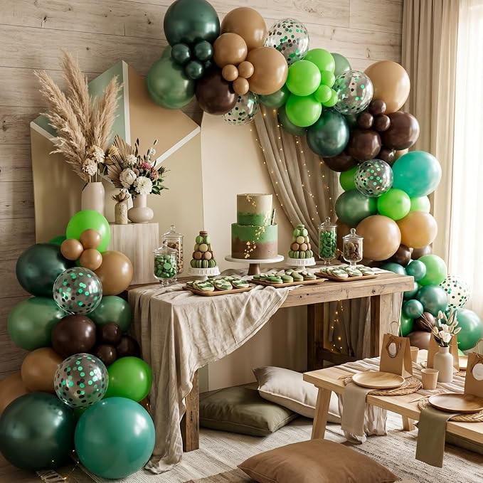 Brown and Green Balloons for Camping Jungle Birthday Party Decorations | Coffee - Image 4