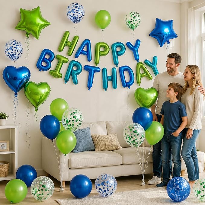 27 Pcs Green Blue Birthday Decorations, 3D Letters Green Blue Happy Birthday - Image 4