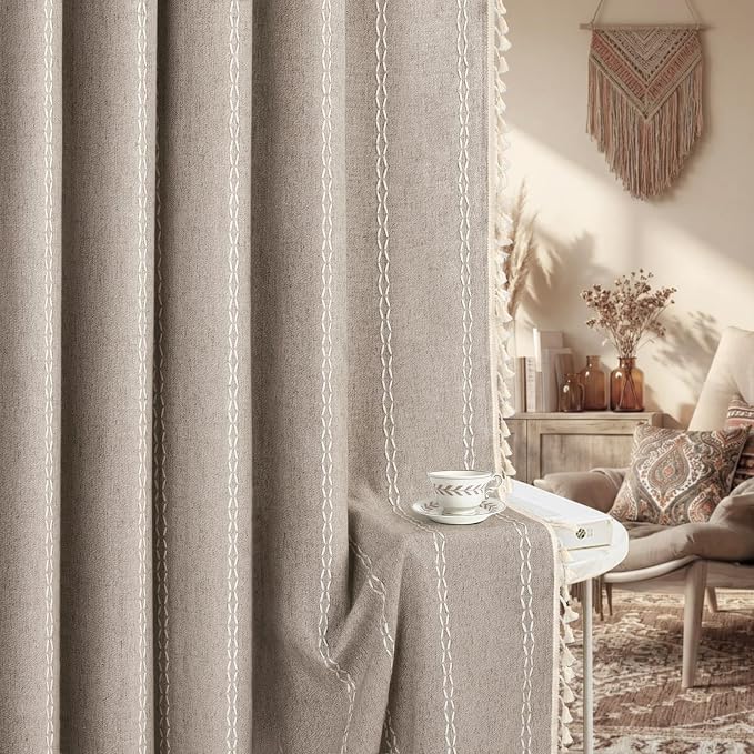 Khaki Brown Boho Blackout Curtains 90 Inch 2 Panels - Image 8