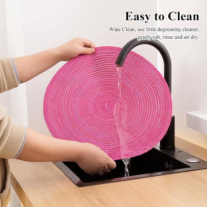 SHACOS Round Placemats Set of 4 Round Table Placemats Braided Cotton Place Mats - Image 9