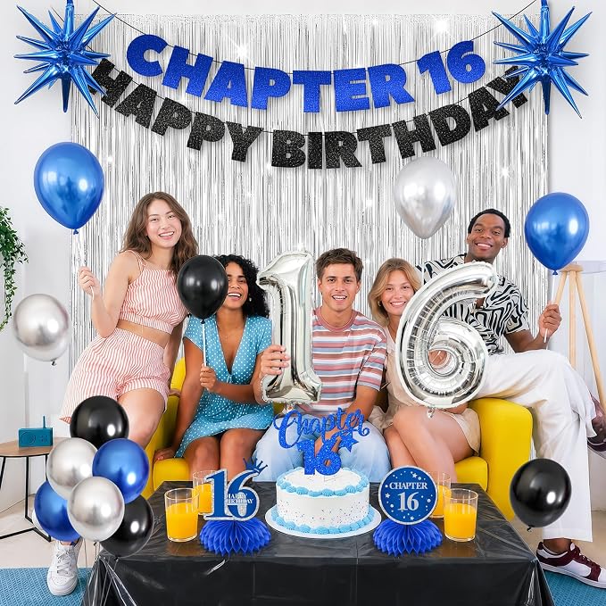 16th Birthday Decorations for Boys and Girls, Fringe Curtains, Tablecloth and - Image 2