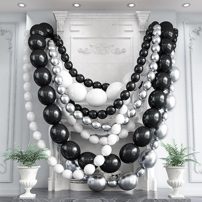 90PCS Black White and Silver Linking Balloons, Wedding Birthday Baby Shower by Govpy