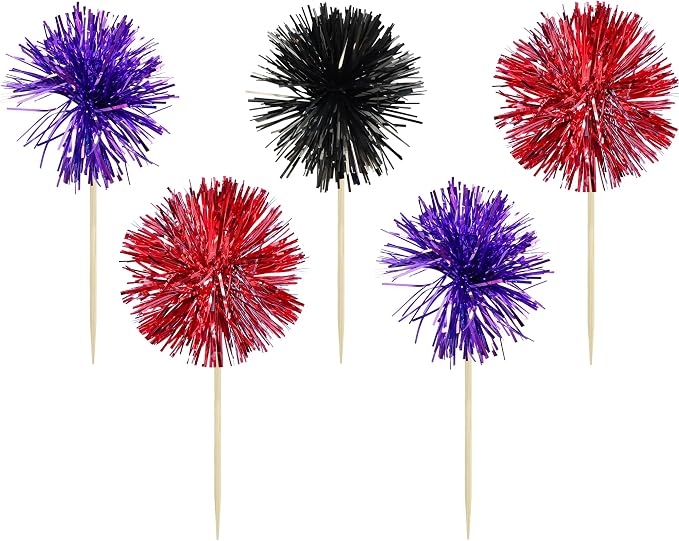 Gyufise 30Pcs Foil Firework Cupcake Toppers Sparkle Tinsel Cake Toppers Tinsel - Image 3
