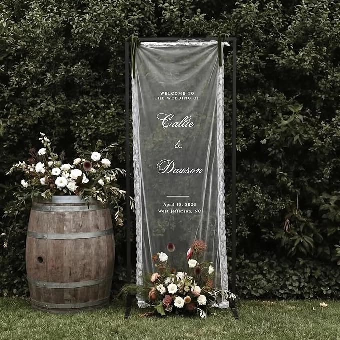 Custom Wedding Welcome Sign Banner, Sheer Fabric Hanging Wedding Entrance Decor by Raipile
