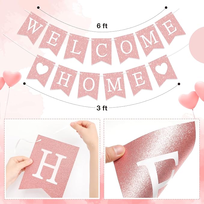 Yeaqee Welcome Home Banner Welcome Back Home Decorations 2 Hearts Sign - Image 3