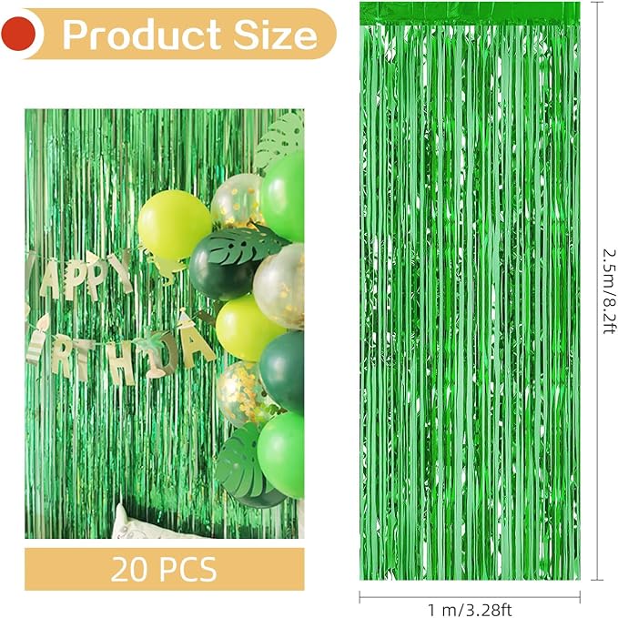 20 Pack Green Metallic Tinsel Foil Fringe Curtains - Image 3