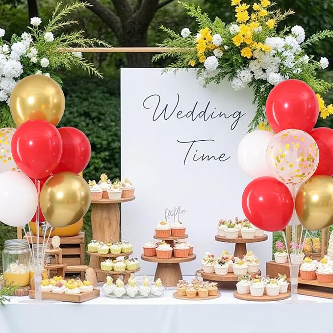 Red and Gold White Balloons Table Centerpieces Stand Kit - Image 2