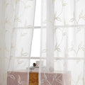 Sheer Curtains Boho Leaf Floral Embroidered Cream Beige 54Wx120L | Light by VISIONTEX