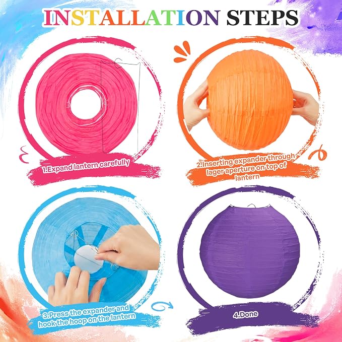 Qenk 12 Pcs Colorful Paper Lanterns - Image 3