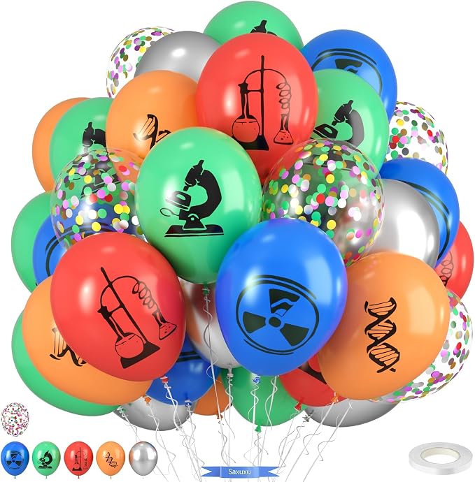 Science Party Balloons, 12 Inch Dark Light Blue Red Green Orange Metallic by Saxuxu
