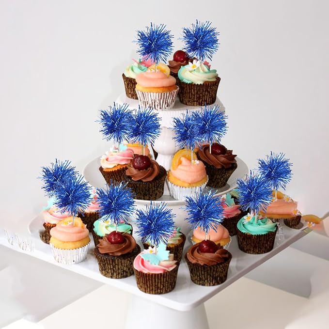 40 PCS Foil Firework Cupcake Toppers Sparkle Tinsel Cupcakae Picks Sparkler - Image 7