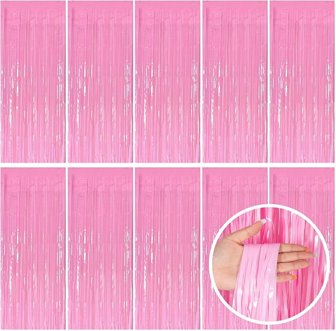 Pink Party Streamers Foil Fringe Backdrop Curtains Tinsel Streamers Birthday by BOMSI