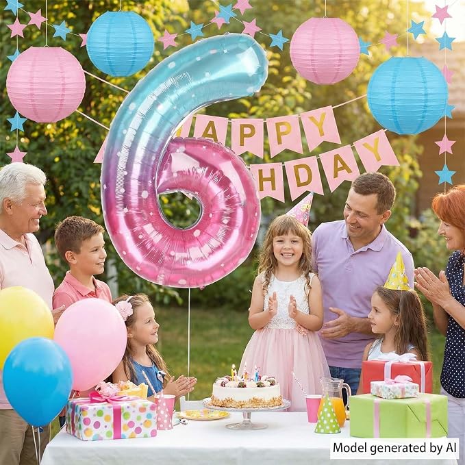 40 Inch Pink Blue Number 6 Balloon, Large Gradient Pink Blue Mylar Foil Number - Image 3